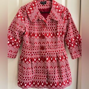 Eden Court Geometric Print Jacket Red White Button Front Size M